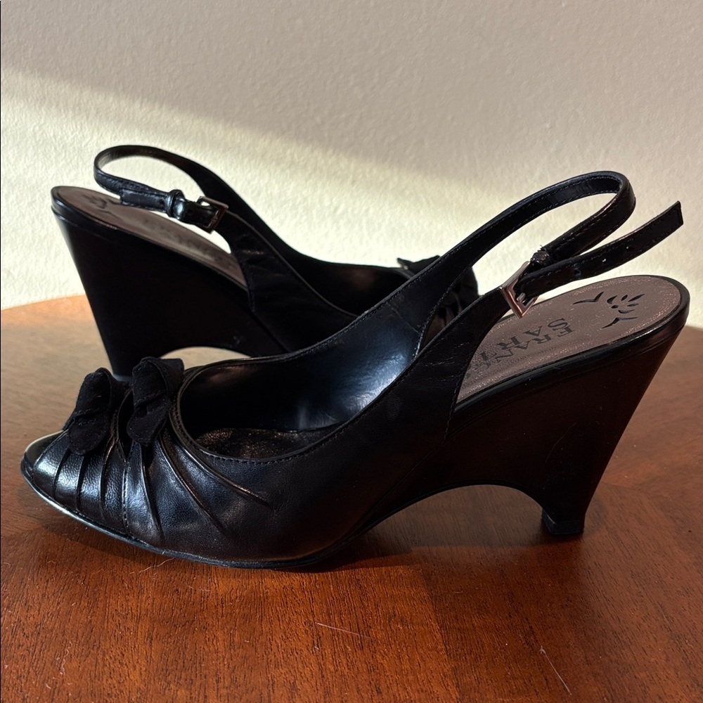Franco Sarto heels Leather Peep-Toe Slingback wedge heels Black/ front 2
Bows - Picture 8 of 15